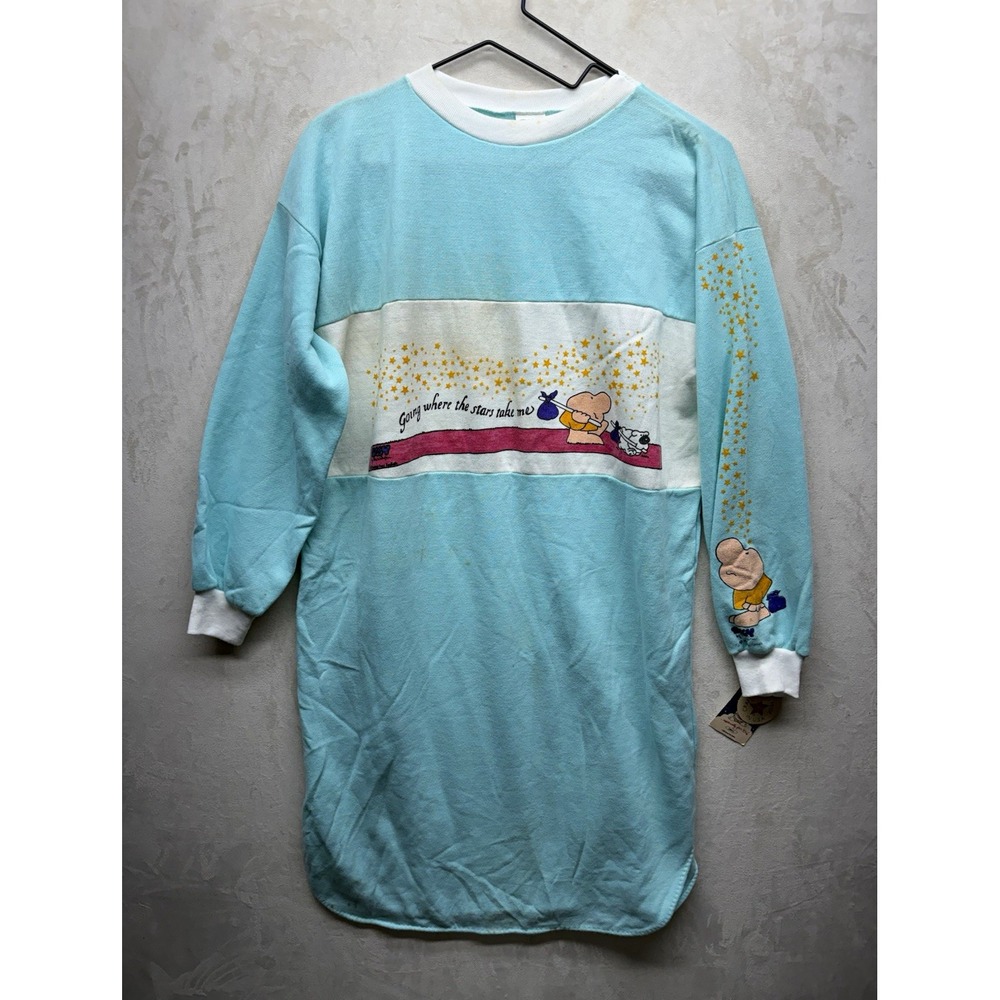 VTG Ziggy Nightwear Sweatshirt Dress Small 1985 Tom Wilson Sleep Shirt USA Made